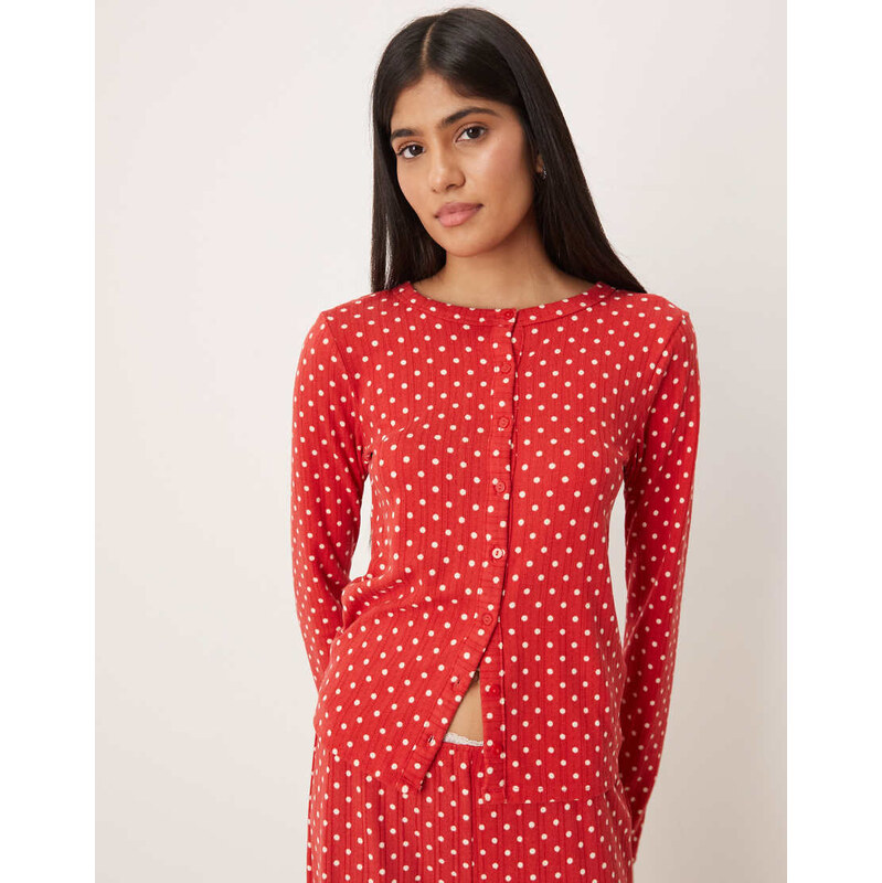 Abercrombie & Fitch pointelle pyjama cardigan co-ord in red polka dot 110988294