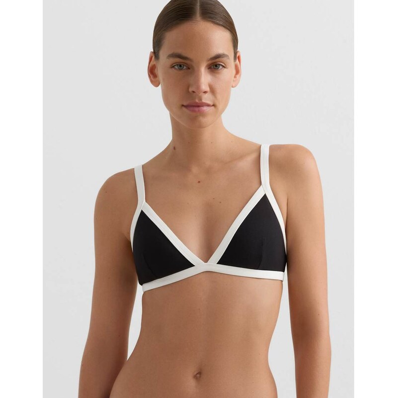 OYSHO Contrast trim triangle bikini top in black