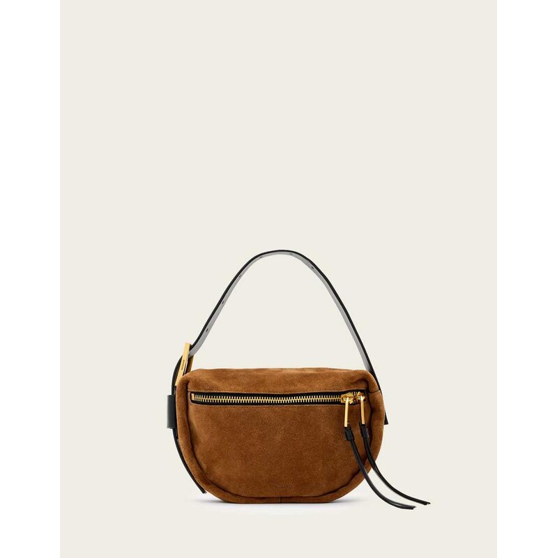 AllSaints Noemie leather suede mini shoulder bag in tan-Brown 112705716