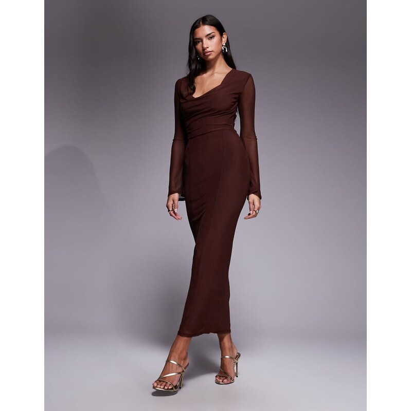 ASOS DESIGN mesh angel sleeve lace up back long sleeve maxi