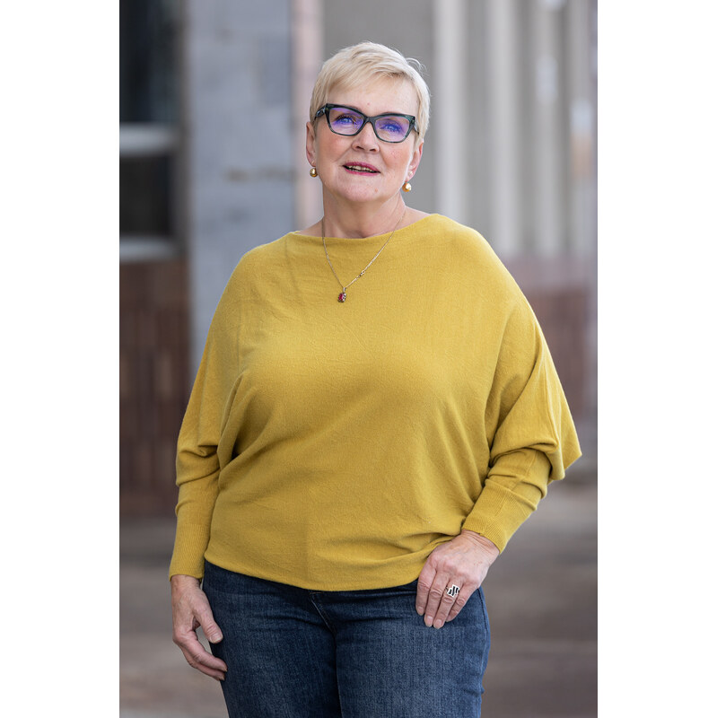 Italy fashion Úpletový svetr IRENE Barva: hořčicová, Velikost: