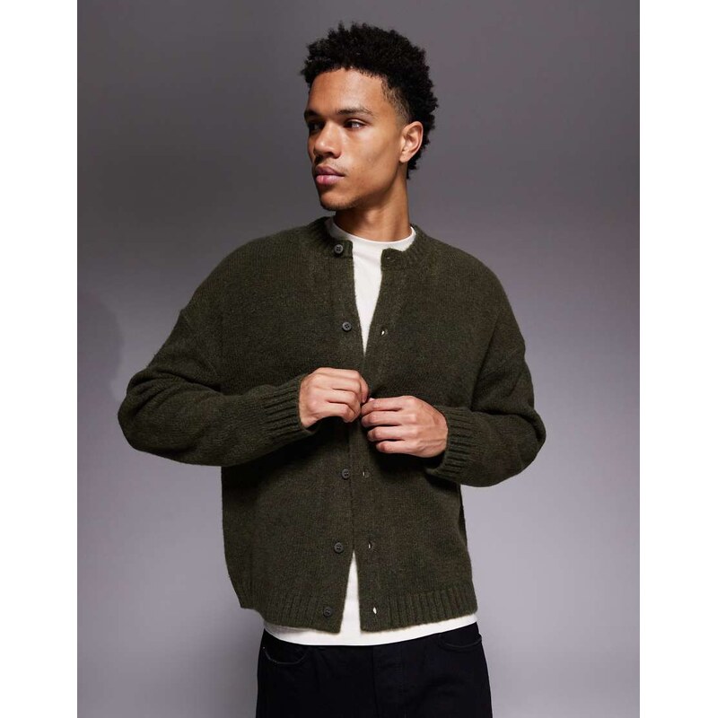 ASOS DESIGN oversized knitted crew neck cardigan in green