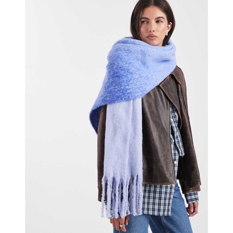 Pieces super soft tassel scarf in blueing ombre 115520880