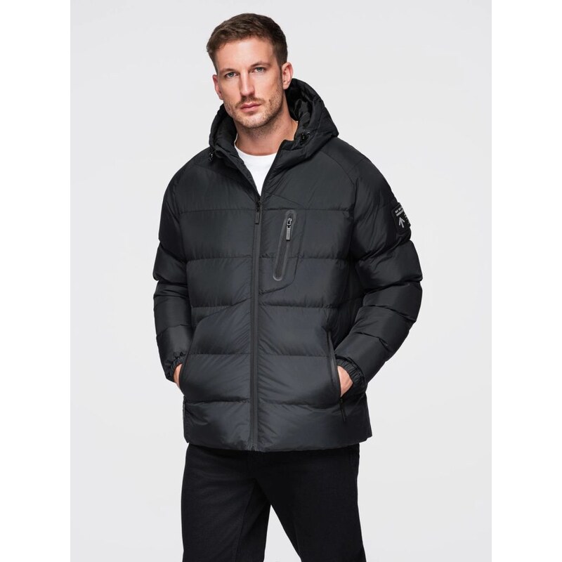 Ombre Clothing Teplá pánská bunda v černé barvě