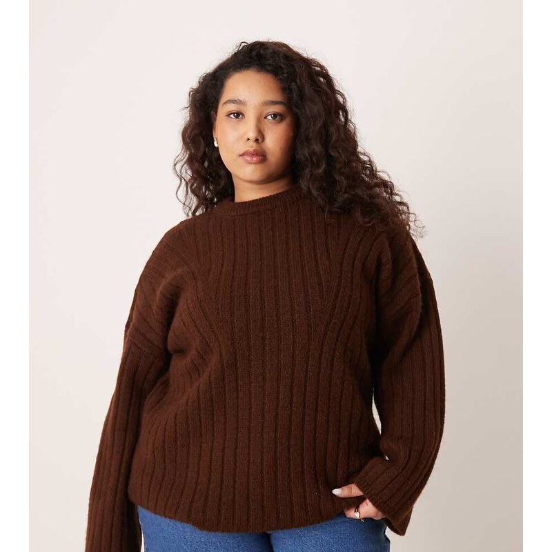 ASOS Curve ASOS DESIGN Curve longline crew neck jumper in rib in 115519292