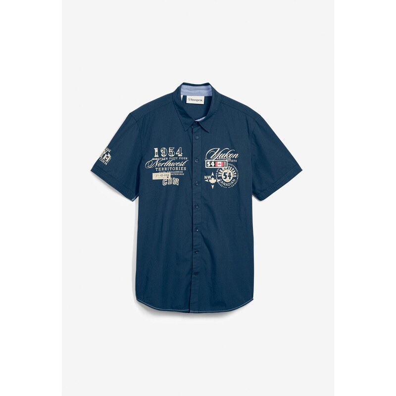 bonprix Košile s krátkým rukávem, Slim Fit modrá Muž
