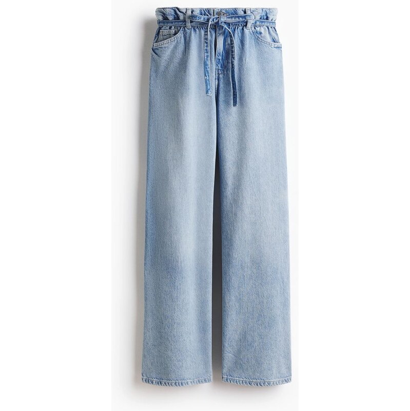 H&M - Džíny paper bags páskem - Světlý Denim Blue