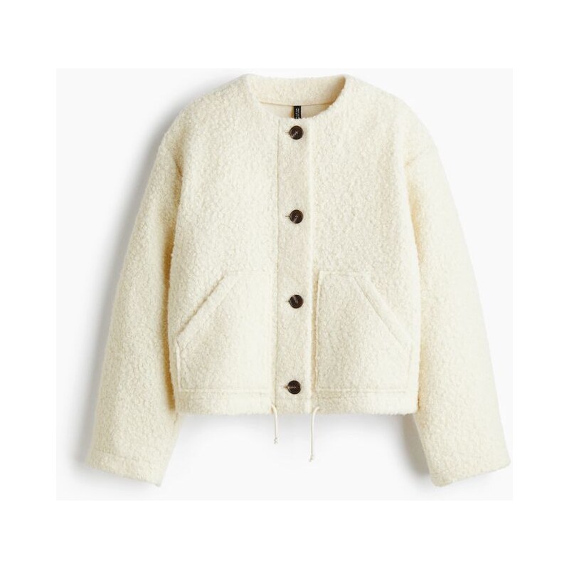 H&M - Plyšová bunda - Světle Béžová