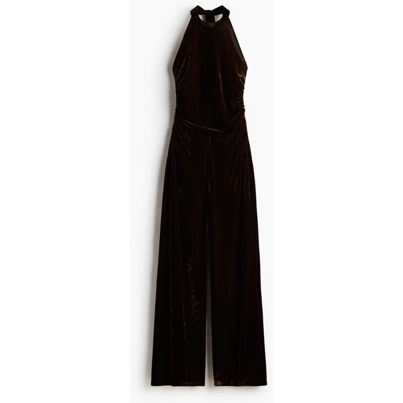 H&M - Velurový overal halterneck - Tmavá Zlatavě Olivová