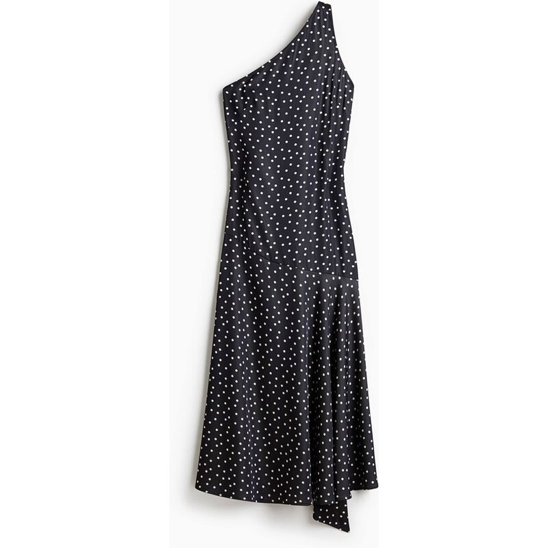 H&M - Saténové šatys šálovým detailem - Černá/Puntíky
