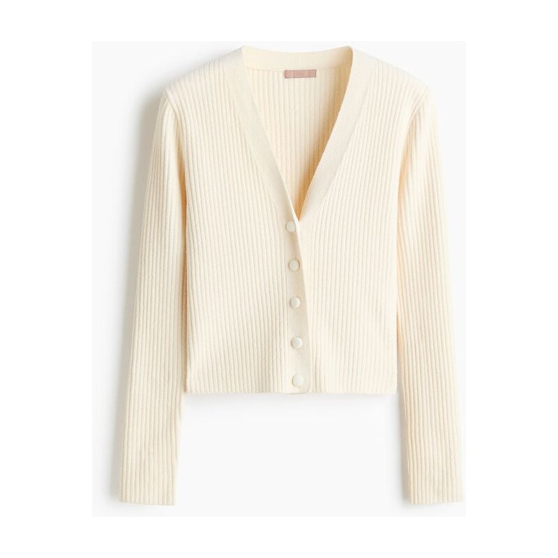H&M - Propínací svetr z žebrovaného úpletu - bílá 110991106