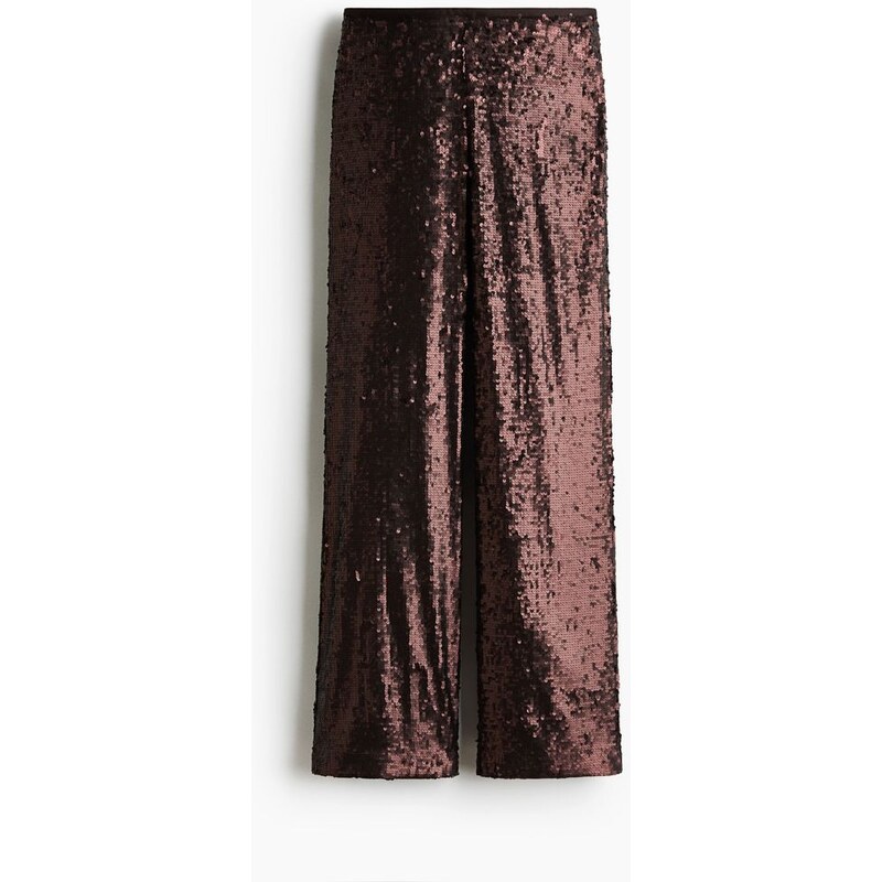 H&M - Flitrové kalhoty - Tmavě Hnědá