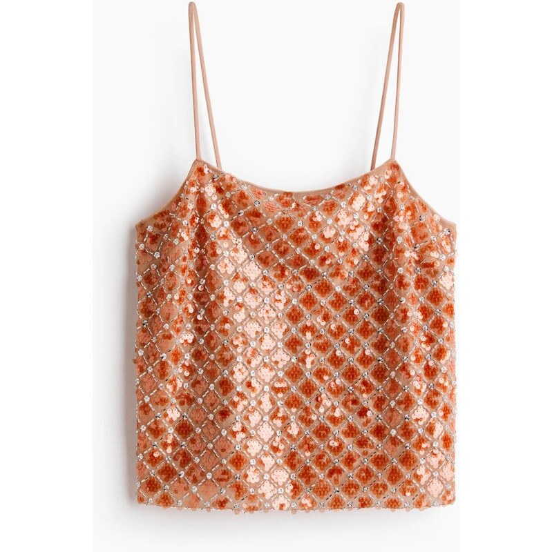 H&M - Zdobený top na ramínka - Pudrově Růžová/Oranžová