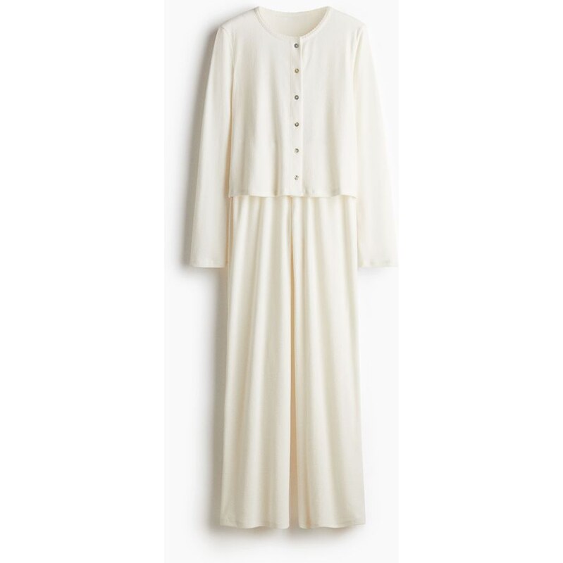 H&M - Pyžamo z ažurového žerzeje - Krémová