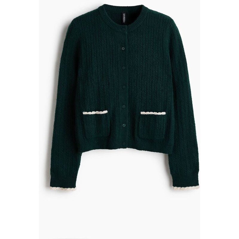 H&M - Propínací svetrs copánkovým vzorem - zelená 110991259