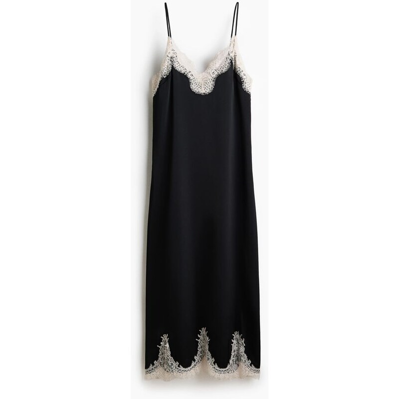 H&M - Šaty slip dresss krajkovými lemy - Černá