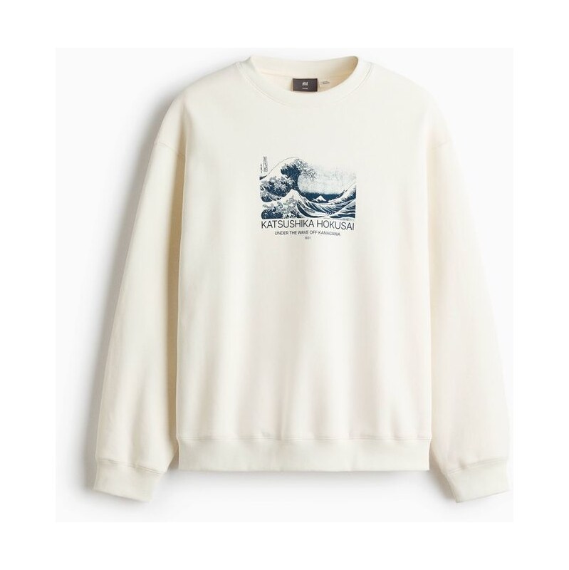 H&M - Mikina Loose Fit - Bílá/Katsushika Hokusai