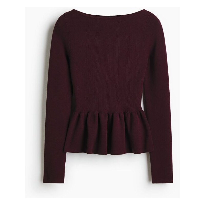 H&M - Pletený top peplum - Švestkově Červená