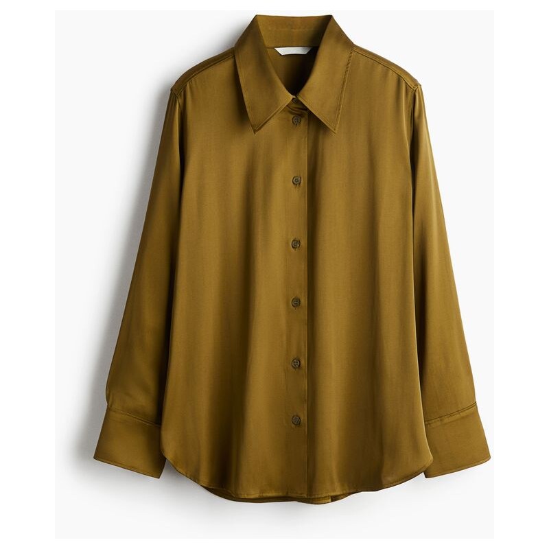 H&M - Oversized saténová košile - zelená 110991308