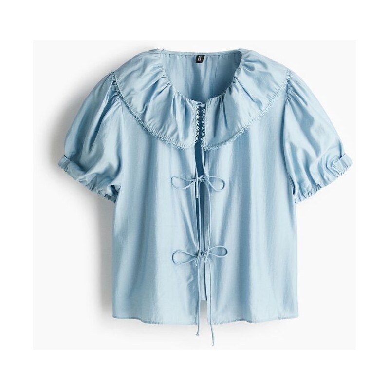 H&M - Halenkas předními vázačkami - Bleděmodrá