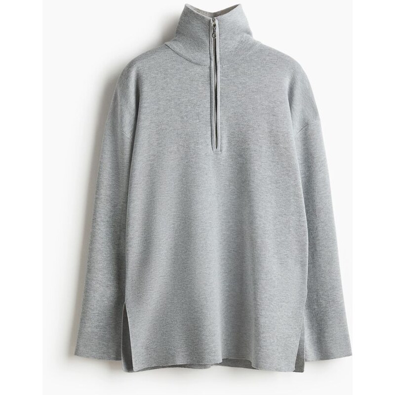 H&M - Oversized svetrs horním zipem - Šedý Melír
