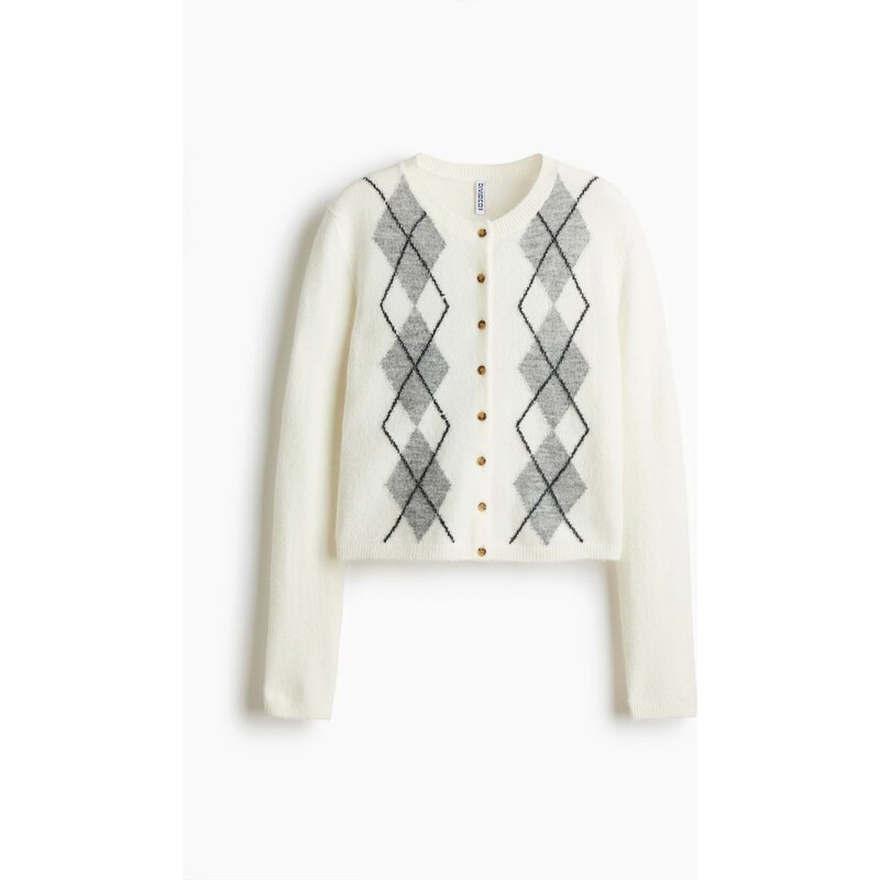 H&M - Propínací svetr z žakárového úpletu - Béžová/Kostka Argyle