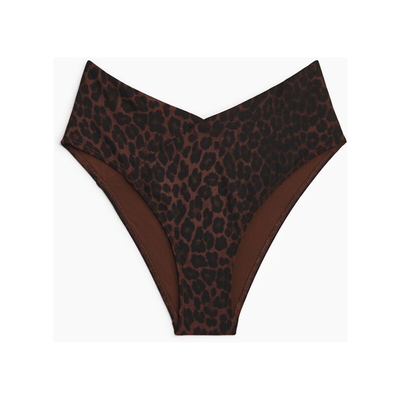 H&M - Bikinové kalhotky Cheeky High Rise - Tmavě Hnědá/Leopardí