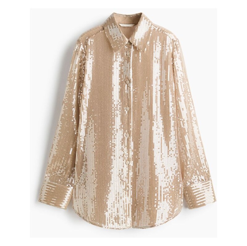 H&M - Košiles flitry - béžová 110991485