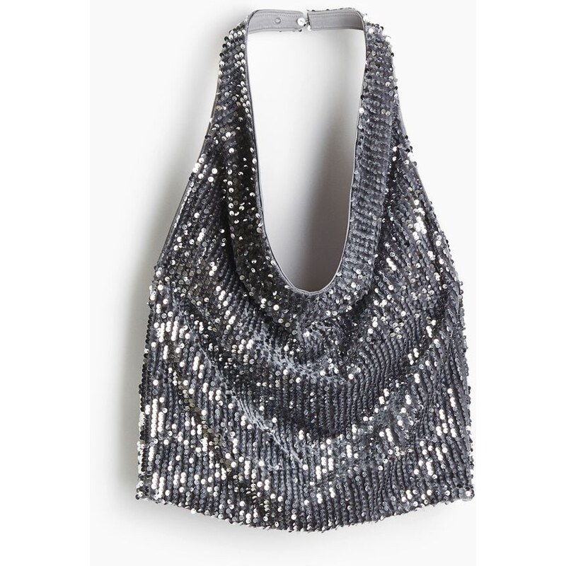 H&M - Flitrový top halterneck - Stříbrná