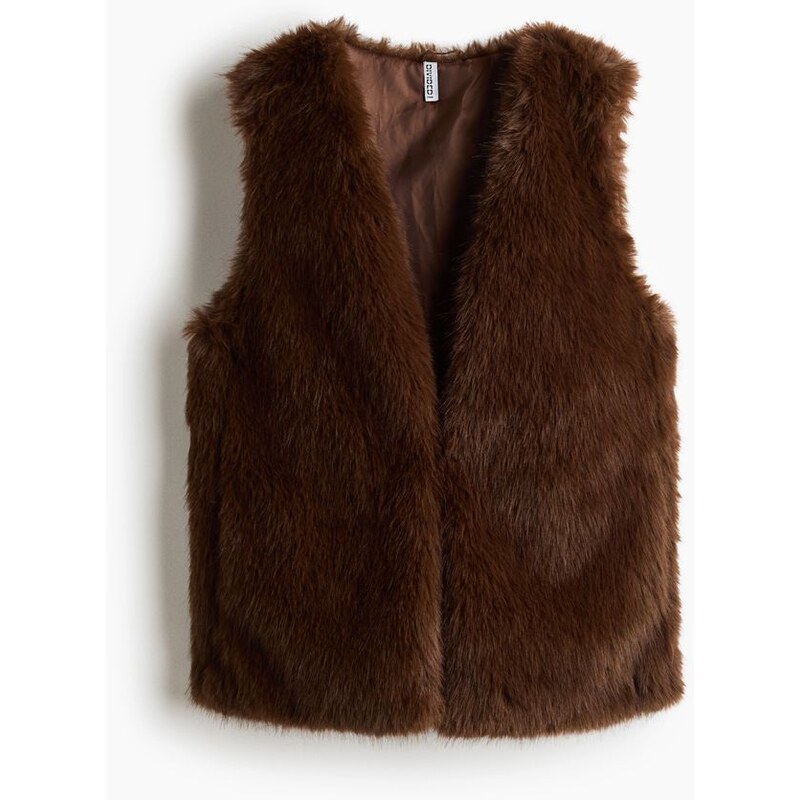 H&M - Huňatá vesta - Tmavě Hnědá