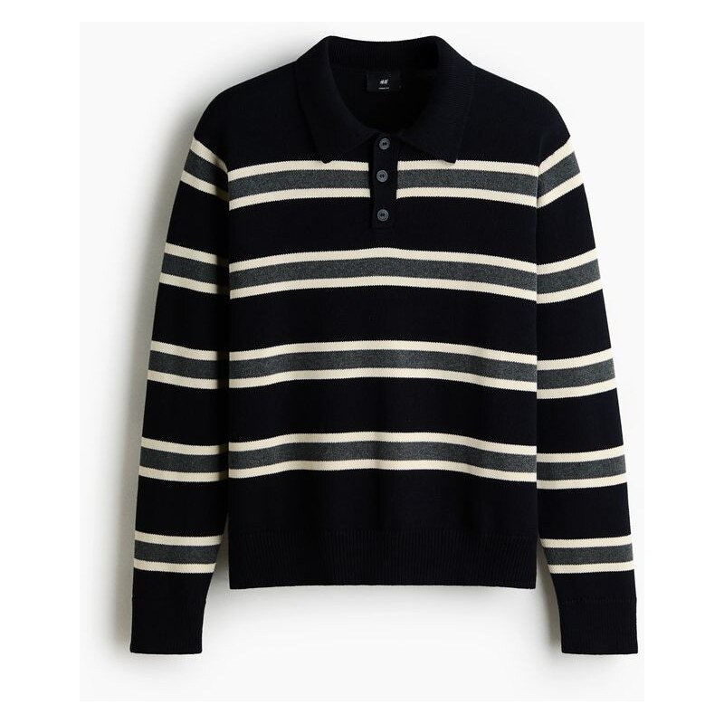 H&M - Pletený tops límečkem Loose Fit - Tmavomodrá/Proužky