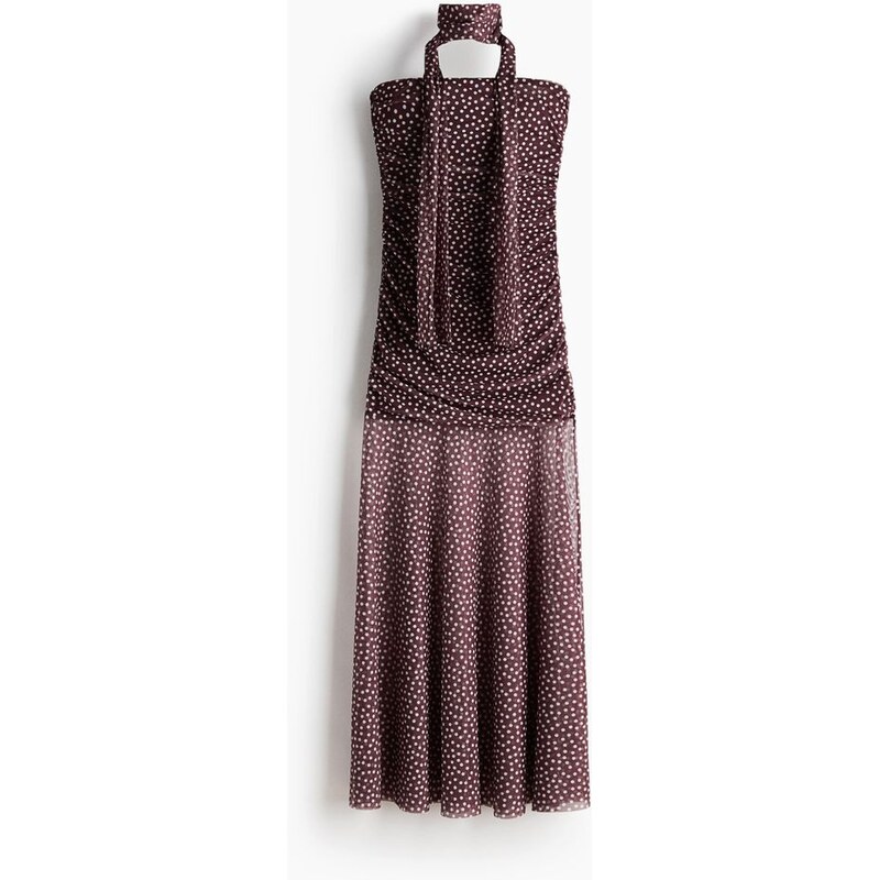 H&M - Řasené šaty zesíťoviny - Tmavě Hnědá/Puntíky