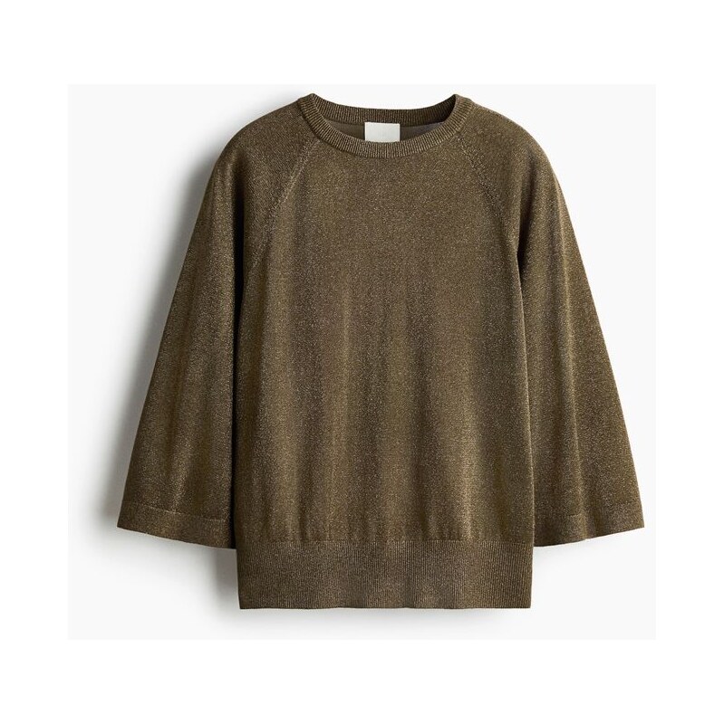 H&M - Třpytivý top z jemného úpletu - Tmavě Zelená Khaki