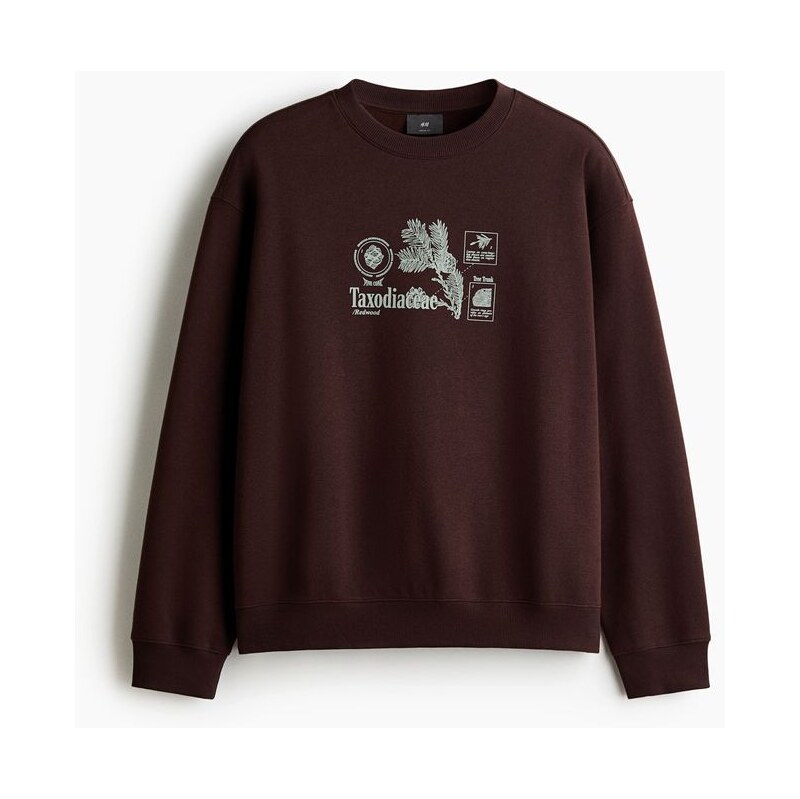 H&M - Mikina Loose Fits potiskem - Tmavě Hnědá/Taxodiaceae