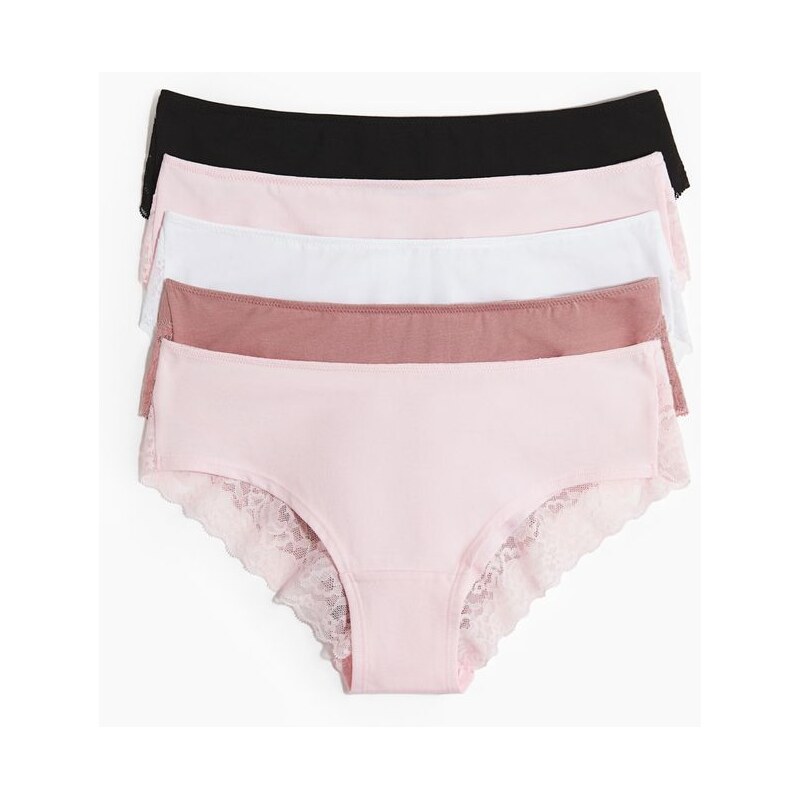 H&M - Kalhotky hipster 5 kusů - Růžová/Bílá/Černá