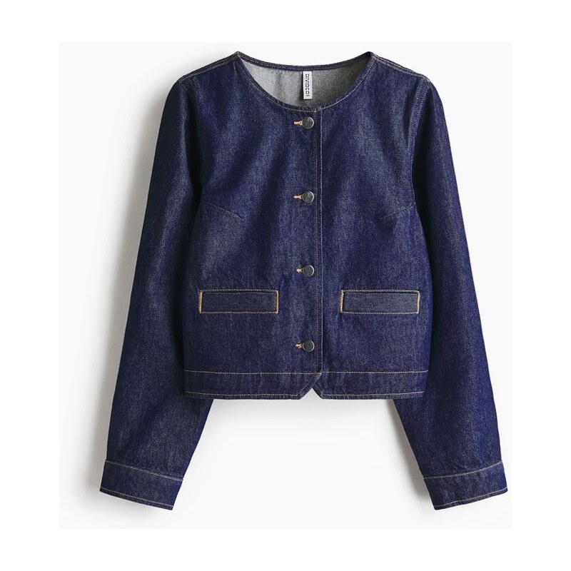 H&M - Džínová bunda bez límce - modrá 110991702