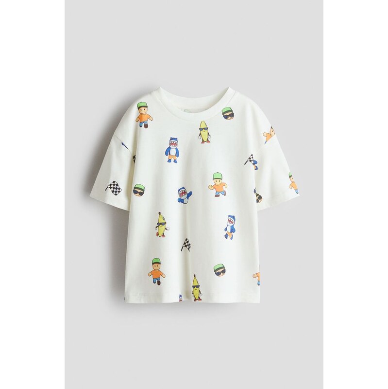 H&M - Oversized tričkos potiskem - Bílí/Stumble Guys