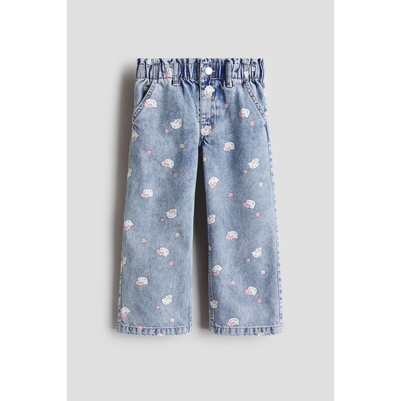 H&M - Džíny Wide Legs motivem - Denim Blue/Hello Kitty