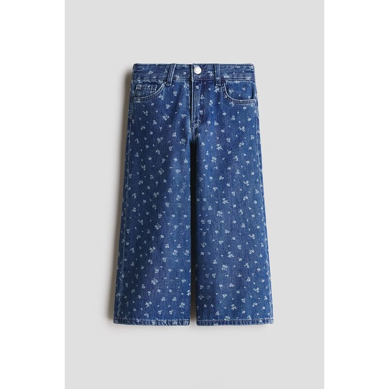H&M - Džíny Wide Legs motivem - Denim Blue/Květiny
