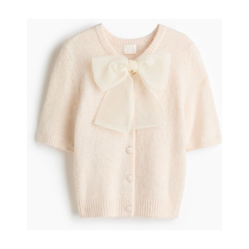 H&M - Pletený propínací svetříks mašličkou - béžová 110991836