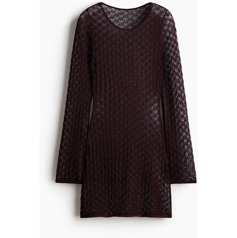 H&M - Třpytivý top z ažurového úpletu - Švestková Červená