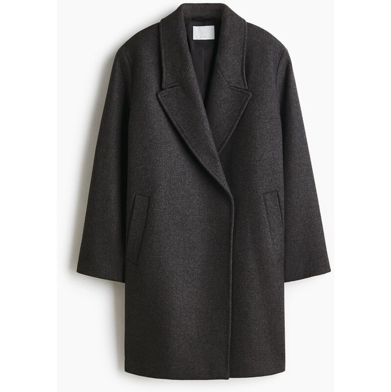 H&M - Oversized kabát z vlněné směsi - Tmavě Šedá