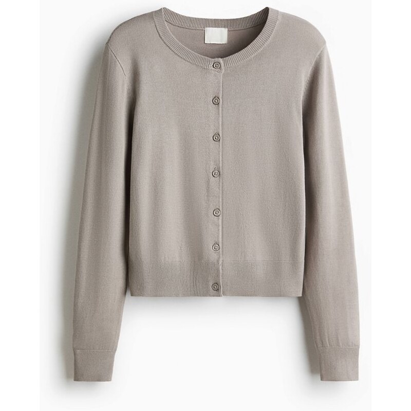 H&M - Propínací svetr z jemného úpletu - Světlá Šedobéžová