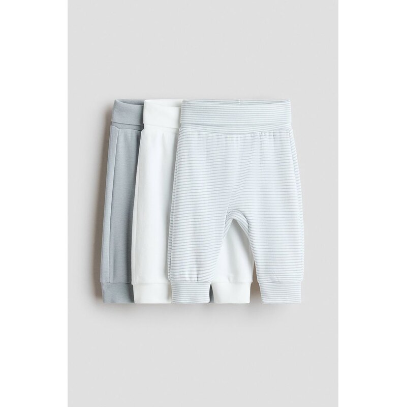 H&M - Kalhotys ohrnovacím pasem 3 kusy - Bleděmodrá/Proužky