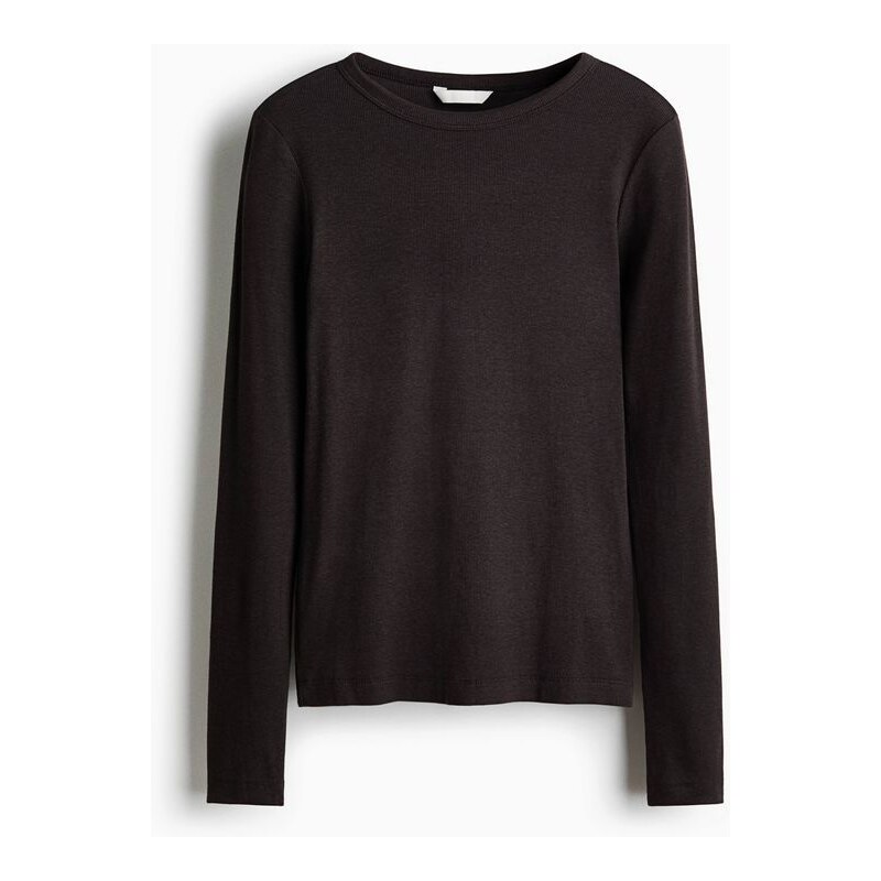 H&M - Žebrovaný top z bavlněné směsi - Tmavě Hnědá
