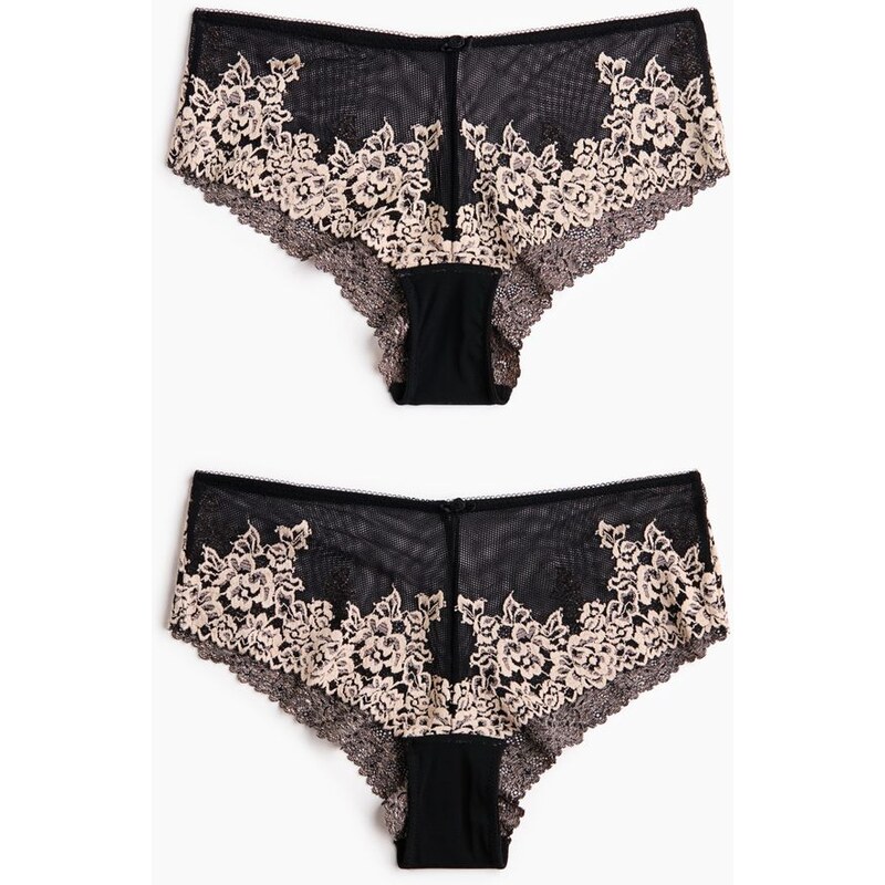 H&M - Krajkové kalhotky hipster 2 kusy - Černá/Světle Béžová