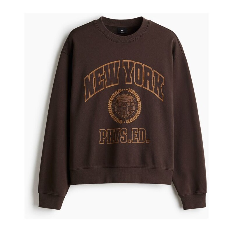H&M - Mikina Loose Fit - Tmavě Hnědá/New York