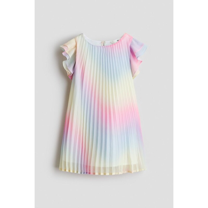 H&M - Šaty z plisovaného šifonu - Růžová/Duhové Proužky