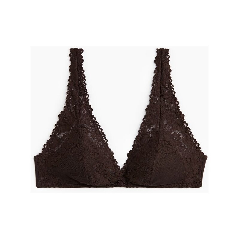 H&M - Měkká vyztužená krajková podprsenka - hnědá 110992096