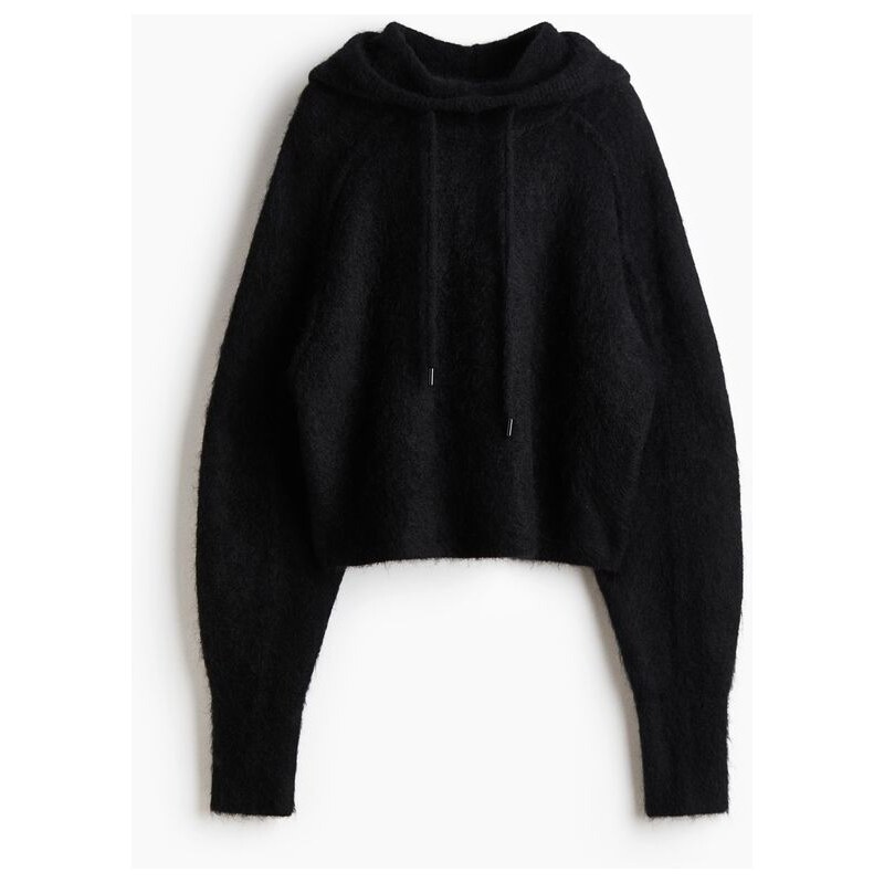 H&M - Svetr z mohérové směsis kapucí - Černá